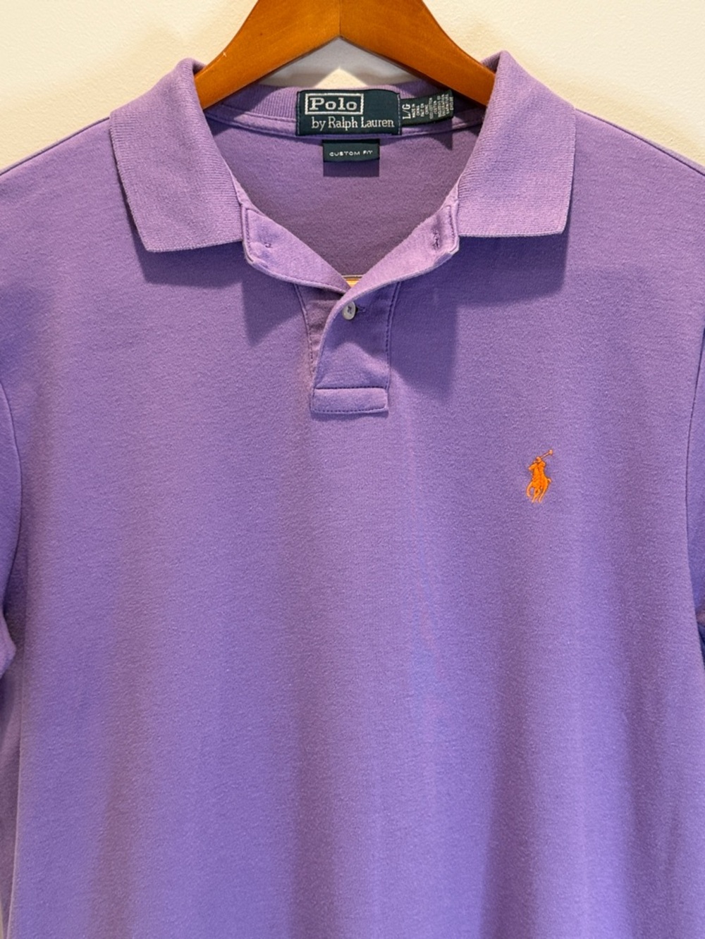 Polo by Ralph Lauren Lavender Polo Shirt Orange Embroidered Pony 90s Custom Fit